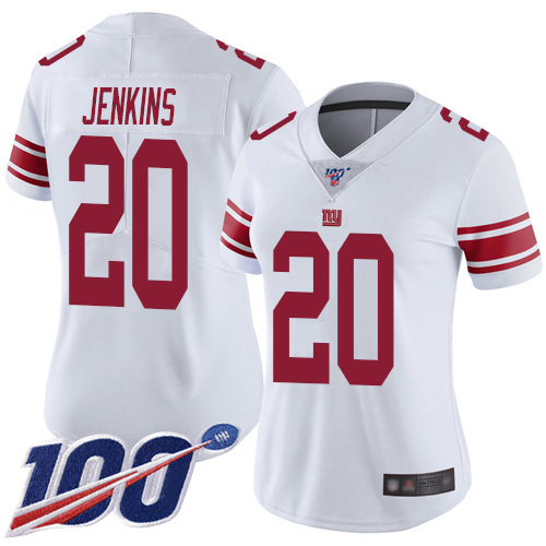 Giants #20 Janoris Jenkins White Women's Stitched Football 100th Season Vapor Limited Jersey