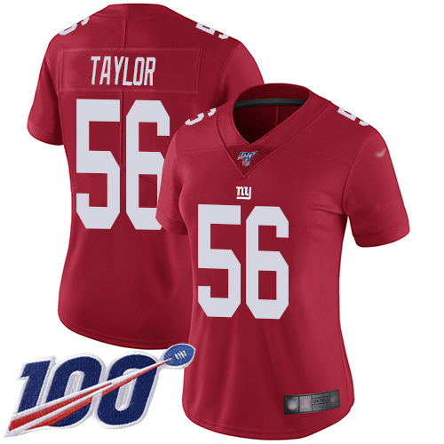 Giants #56 Lawrence Taylor Red Alternate Women's Stitched Football 100th Season Vapor Limited Jersey