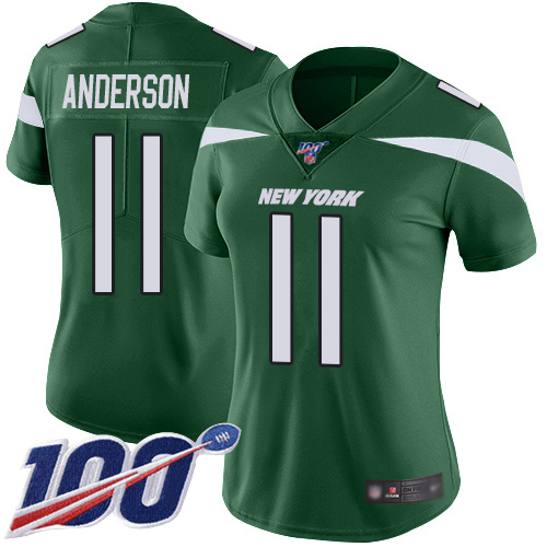 Jets #11 Robby Anderson Green Team Color Women's Stitched Football 100th Season Vapor Limited Jersey