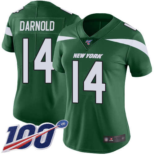 Jets #14 Sam Darnold Green Team Color Women's Stitched Football 100th Season Vapor Limited Jersey