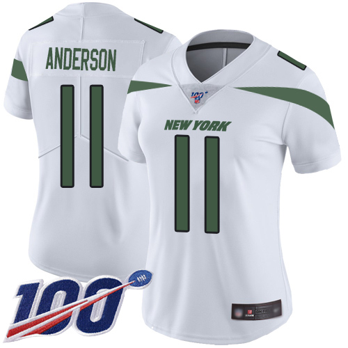 Jets #11 Robby Anderson White Women's Stitched Football 100th Season Vapor Limited Jersey