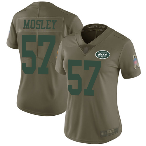 Nike Jets #57 C.J. Mosley Olive Women's Stitched NFL Limited 2017 Salute to Service Jersey