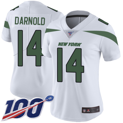 Jets #14 Sam Darnold White Women's Stitched Football 100th Season Vapor Limited Jersey
