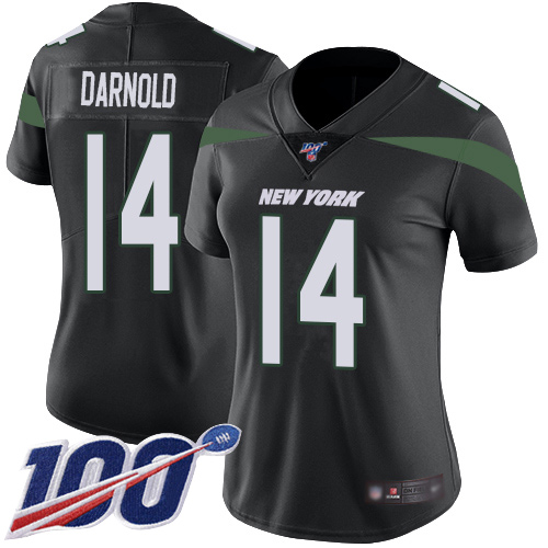 Jets #14 Sam Darnold Black Alternate Women's Stitched Football 100th Season Vapor Limited Jersey