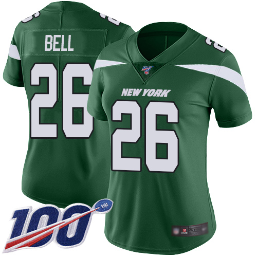 Jets #26 Le'Veon Bell Green Team Color Women's Stitched Football 100th Season Vapor Limited Jersey