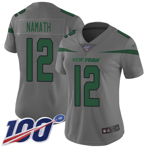 Jets #12 Joe Namath Gray Women's Stitched Football Limited Inverted Legend 100th Season Jersey