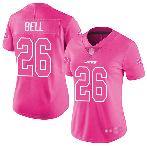 Nike Jets #26 Le'Veon Bell Pink Women's Stitched NFL Limited Rush Fashion Jersey