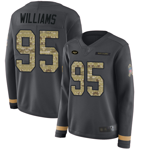 Nike Jets #95 Quinnen Williams Anthracite Salute to Service Women's Stitched NFL Limited Therma Long Sleeve Jersey