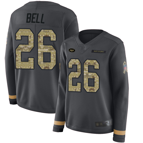 Nike Jets #26 Le'Veon Bell Anthracite Salute to Service Women's Stitched NFL Limited Therma Long Sleeve Jersey