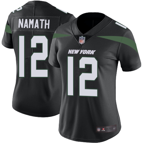 Nike Jets #12 Joe Namath Black Alternate Women's Stitched NFL Vapor Untouchable Limited Jersey