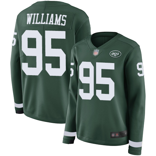 Nike Jets #95 Quinnen Williams Green Team Color Women's Stitched NFL Limited Therma Long Sleeve Jersey Nike Jets #95 Quinnen Williams Green Team Color Women's Stitched NFL Limited Therma Long Sleeve Jersey