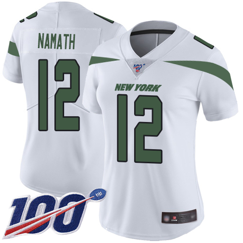 Jets #12 Joe Namath White Women's Stitched Football 100th Season Vapor Limited Jersey