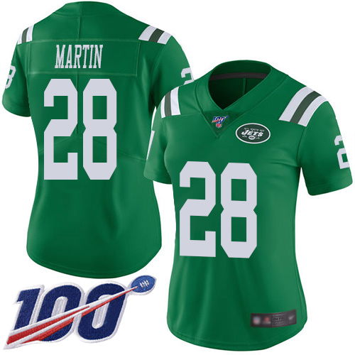 Jets #28 Curtis Martin Green Women's Stitched Football Limited Rush 100th Season Jersey