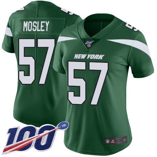 Jets #57 C.J. Mosley Green Team Color Women's Stitched Football 100th Season Vapor Limited Jersey