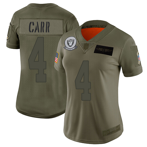 Raiders #4 Derek Carr Camo Women's Stitched Football Limited 2019 Salute to Service Jersey
