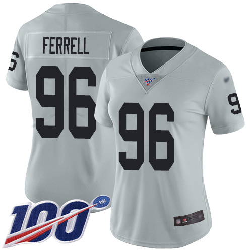 Raiders #96 Clelin Ferrell Silver Women's Stitched Football Limited Inverted Legend 100th Season Jersey