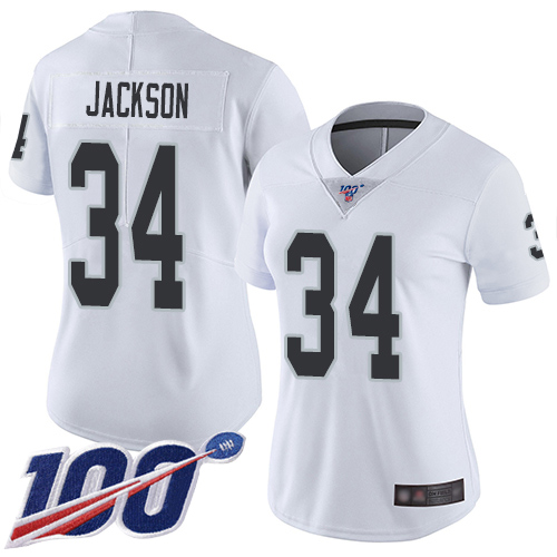Raiders #34 Bo Jackson White Women's Stitched Football 100th Season Vapor Limited Jersey
