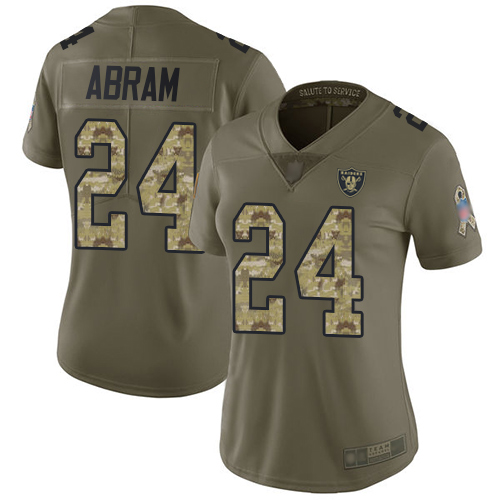 Raiders #24 Johnathan Abram Olive/Camo Women's Stitched Football Limited 2017 Salute to Service Jersey