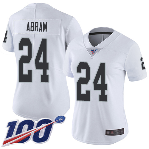 Raiders #24 Johnathan Abram White Women's Stitched Football 100th Season Vapor Limited Jersey