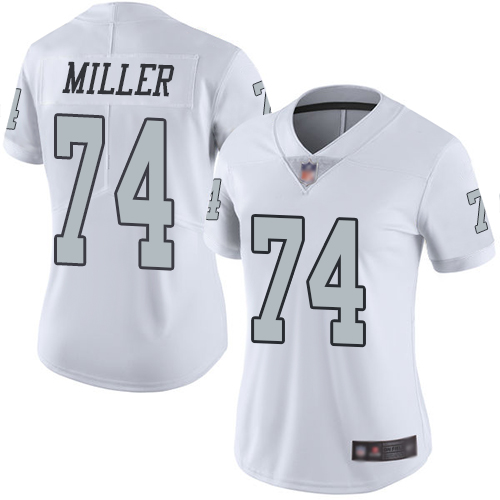Raiders #74 Kolton Miller White Women's Stitched Football Limited Rush Jersey