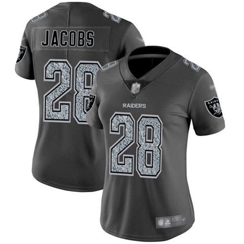 Raiders #28 Josh Jacobs Gray Static Women's Stitched Football Vapor Untouchable Limited Jersey