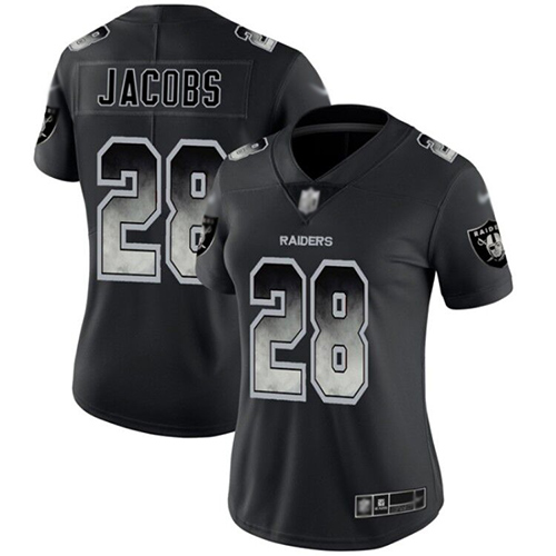 Raiders #28 Josh Jacobs Black Women's Stitched Football Vapor Untouchable Limited Smoke Fashion Jersey