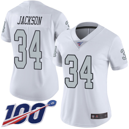 Raiders #34 Bo Jackson White Women's Stitched Football Limited Rush 100th Season Jersey