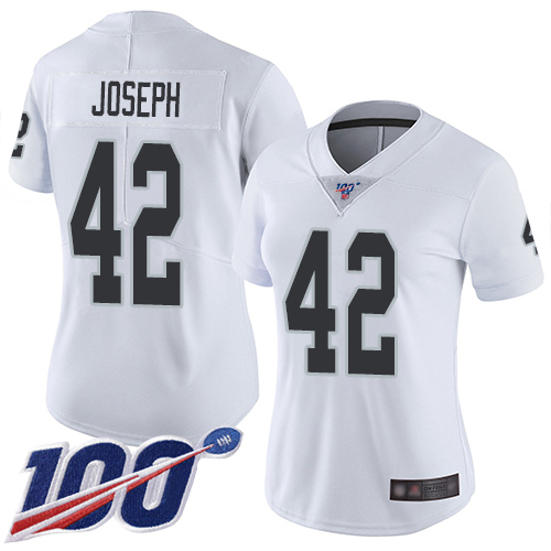 Raiders #42 Karl Joseph White Women's Stitched Football 100th Season Vapor Limited Jersey