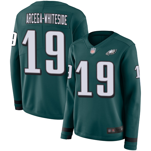 Eagles #19 JJ Arcega-Whiteside Midnight Green Team Color Women's Stitched Football Limited Therma Long Sleeve Jersey Eagles #19 JJ Arcega-Whiteside Midnight Green Team Color Women's Stitched Football Limited Therma Long Sleeve Jersey