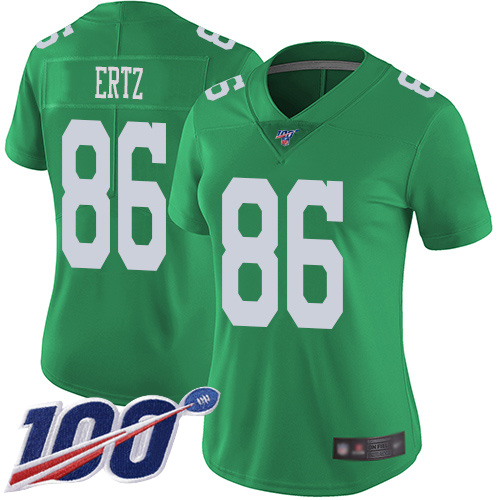 Eagles #86 Zach Ertz Green Women's Stitched Football Limited Rush 100th Season Jersey