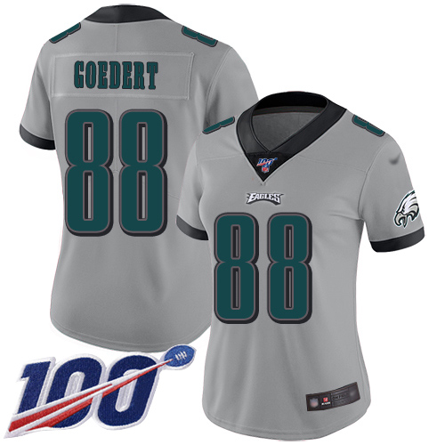 Eagles #88 Dallas Goedert Silver Women's Stitched Football Limited Inverted Legend 100th Season Jersey