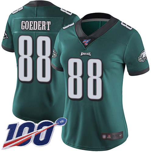 Eagles #88 Dallas Goedert Midnight Green Team Color Women's Stitched Football 100th Season Vapor Limited Jersey
