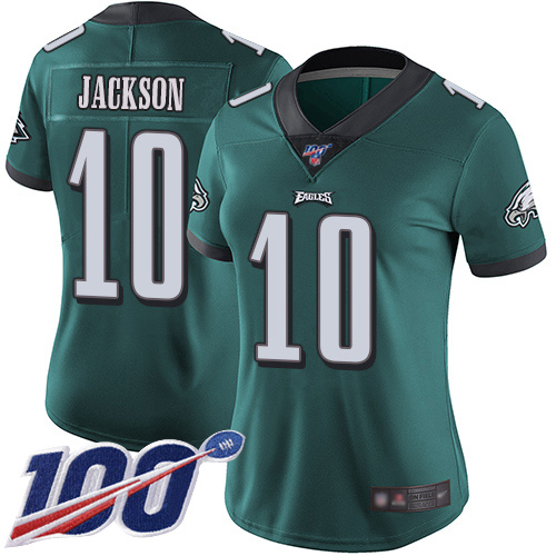 Eagles #10 DeSean Jackson Midnight Green Team Color Women's Stitched Football 100th Season Vapor Limited Jersey