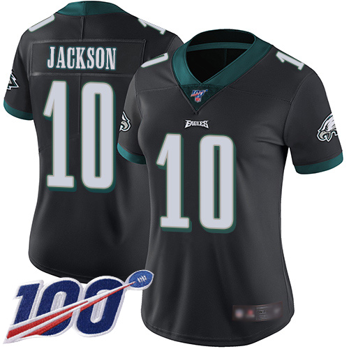 Eagles #10 DeSean Jackson Black Alternate Women's Stitched Football 100th Season Vapor Limited Jersey