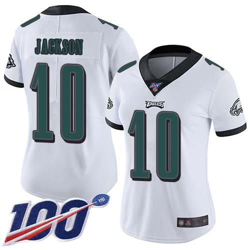Eagles #10 DeSean Jackson White Women's Stitched Football 100th Season Vapor Limited Jersey