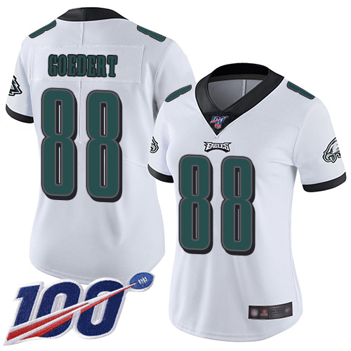 Eagles #88 Dallas Goedert White Women's Stitched Football 100th Season Vapor Limited Jersey