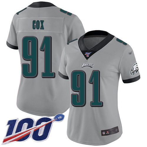 Eagles #91 Fletcher Cox Silver Women's Stitched Football Limited Inverted Legend 100th Season Jersey