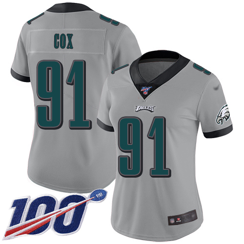 Eagles #91 Fletcher Cox Silver Women's Stitched Football Limited Inverted Legend 100th Season Jersey Eagles #91 Fletcher Cox Silver Women's Stitched Football Limited Inverted Legend 100th Season Jersey