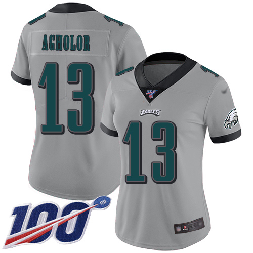 Eagles #13 Nelson Agholor Silver Women's Stitched Football Limited Inverted Legend 100th Season Jersey