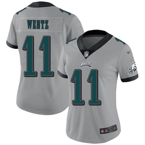 Eagles #11 Carson Wentz Silver Women's Stitched Football Limited Inverted Legend Jersey