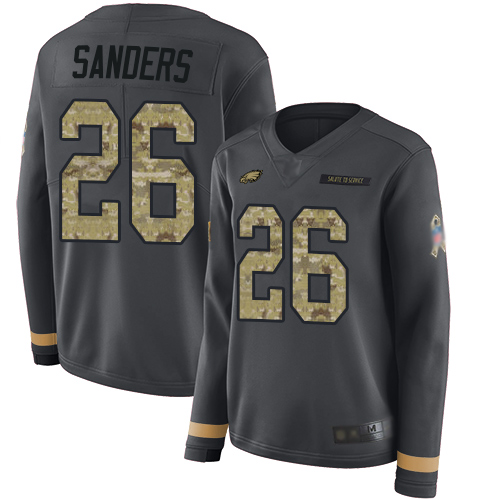 Eagles #26 Miles Sanders Anthracite Salute to Service Women's Stitched Football Limited Therma Long Sleeve Jersey Eagles #26 Miles Sanders Anthracite Salute to Service Women's Stitched Football Limited Therma Long Sleeve Jersey