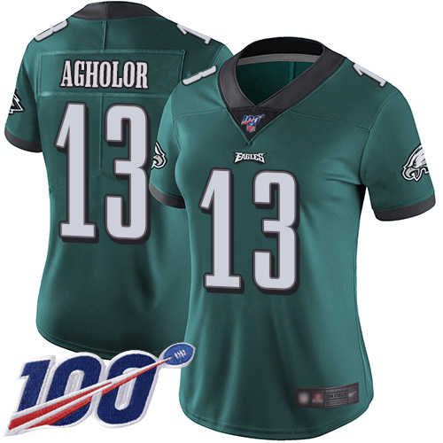 Eagles #13 Nelson Agholor Midnight Green Team Color Women's Stitched Football 100th Season Vapor Limited Jersey