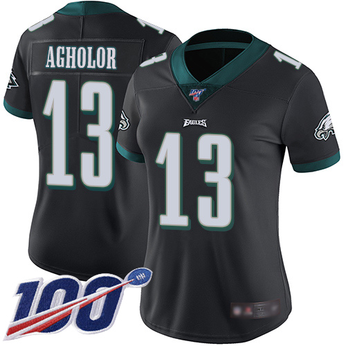 Eagles #13 Nelson Agholor Black Alternate Women's Stitched Football 100th Season Vapor Limited Jersey