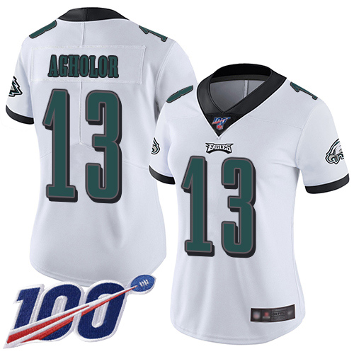 Eagles #13 Nelson Agholor White Women's Stitched Football 100th Season Vapor Limited Jersey