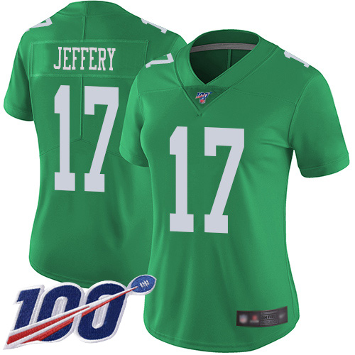 Eagles #17 Alshon Jeffery Green Women's Stitched Football Limited Rush 100th Season Jersey