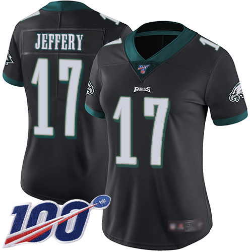 Eagles #17 Alshon Jeffery Black Alternate Women's Stitched Football 100th Season Vapor Limited Jersey