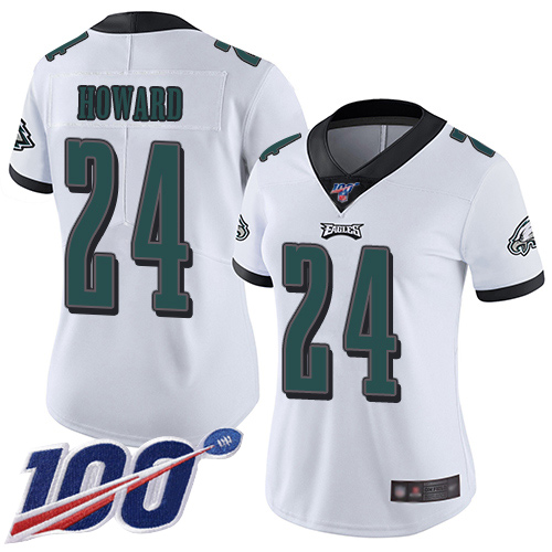 Eagles #24 Jordan Howard White Women's Stitched Football 100th Season Vapor Limited Jersey
