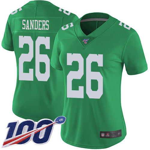 Eagles #26 Miles Sanders Green Women's Stitched Football Limited Rush 100th Season Jersey