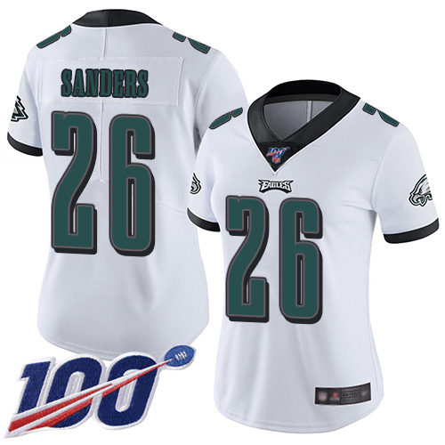 Eagles #26 Miles Sanders White Women's Stitched Football 100th Season Vapor Limited Jersey