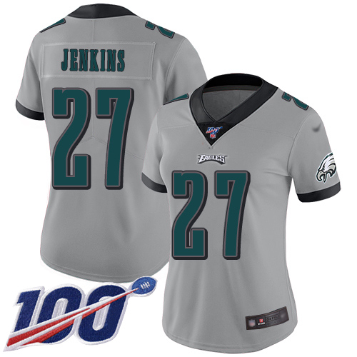Eagles #27 Malcolm Jenkins Silver Women's Stitched Football Limited Inverted Legend 100th Season Jersey